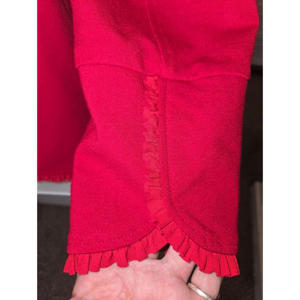 Chico's Nwot Carmine Red Ruffle Trim Ponte Knit Blazer Jacket Size 1 Medium - Picture 7 of 10